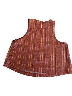 a.n.a Women's L Stripe Cotton Linen Tank Top Brown Orange Yellow Sleeveless Crop